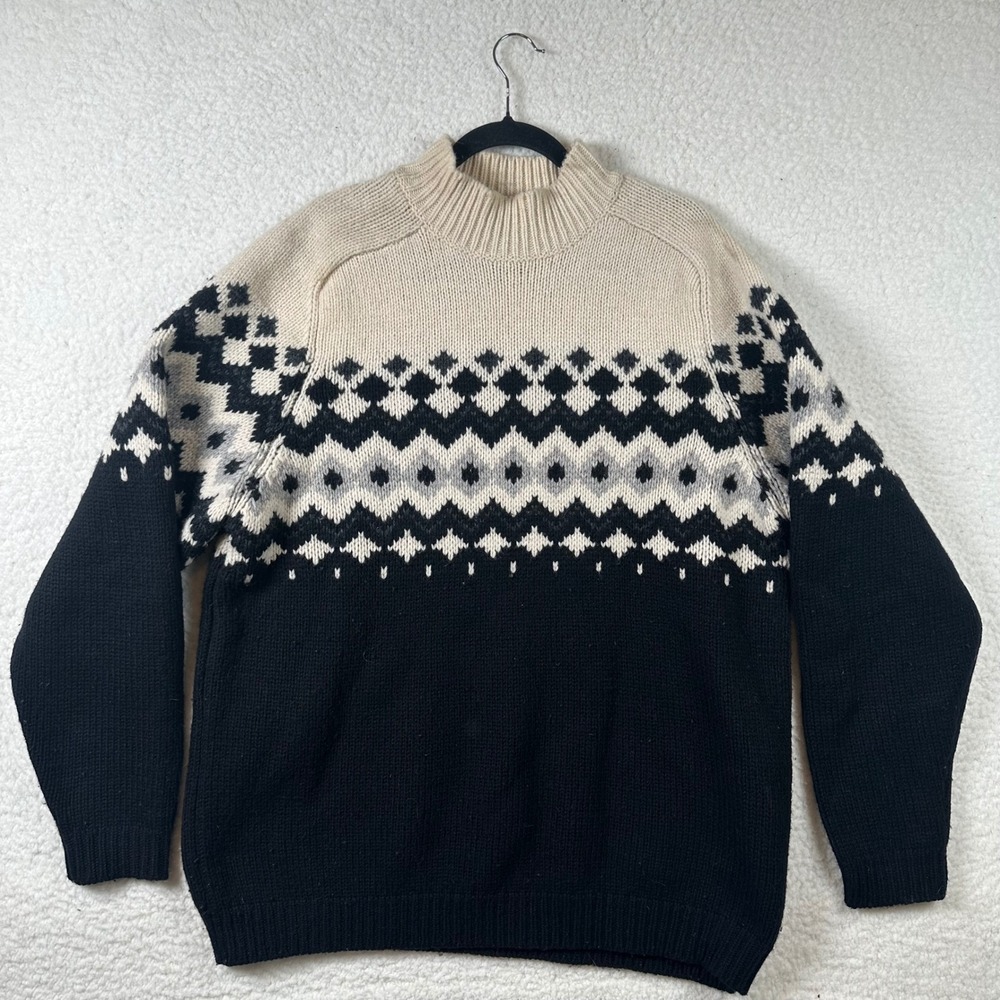 VTG Eddie Bauer Nordic Fair Isle Lambswool Men XL Sweater Crewneck Cabin Grandpa